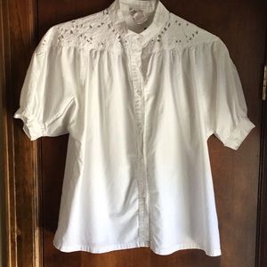 Vintage (1980) 100%Cotton White Blouse. Size 8